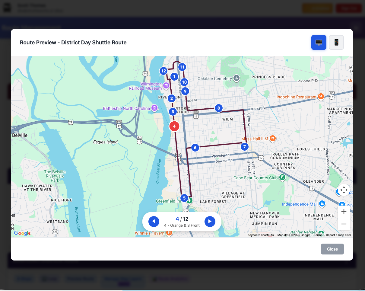 Route Preview with Stops