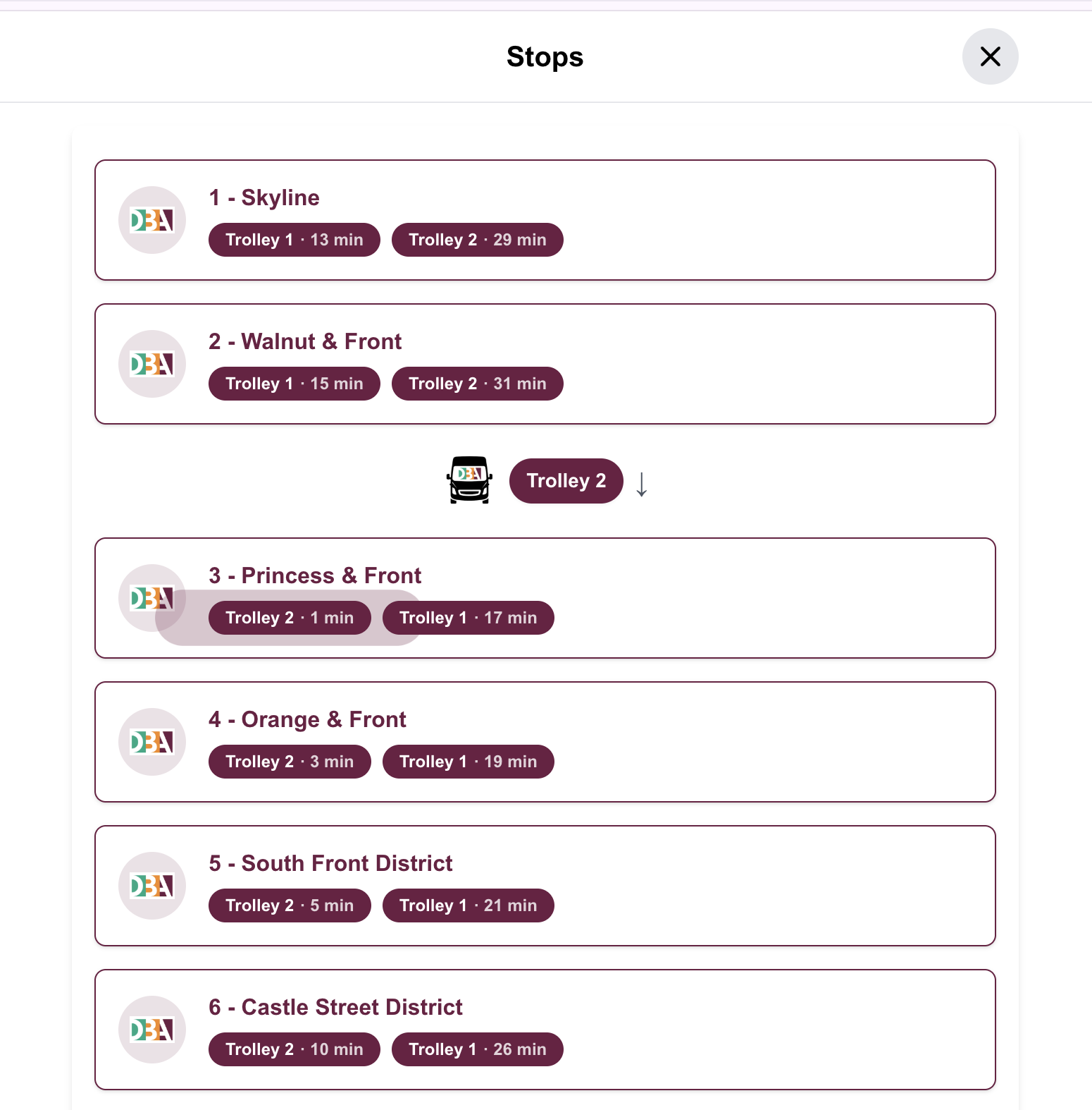Stop ETAs for Multiple Drivers